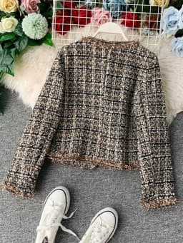 New Autumn Winter Vintage Tweed Jacket Coat Women Small Fragrance Patchwork Korean Woollen Cropped Coats Elegant Short Outerwear