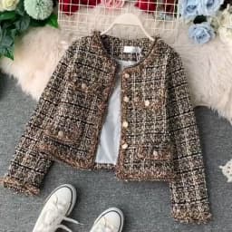 New Autumn Winter Vintage Tweed Jacket Coat Women Small Fragrance Patchwork Korean Woollen Cropped Coats Elegant Short Outerwear