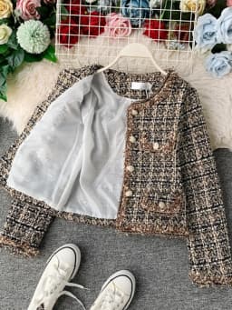 New Autumn Winter Vintage Tweed Jacket Coat Women Small Fragrance Patchwork Korean Woollen Cropped Coats Elegant Short Outerwear