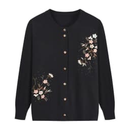 Spring Autumn Thin Knit Cardigan Jackets Grandma Embroidered Long Sleeve Sweater Outerwear Plus Size Short All-match Women's Top