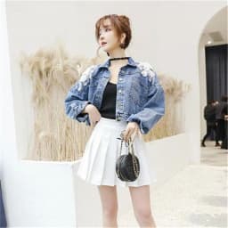 Denim Jacket Women Spring Autumn Korean Three-Dimensional Flower Embroidery Chain Tassel Loose Bat Sleeve Jeans Jackets Short F