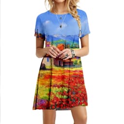Fashion Summer Butterfly Dresses Women Elegant Short Sleeve 3D Print Loose Dress Vintage Casual Round Neck Mini Oversized Dress