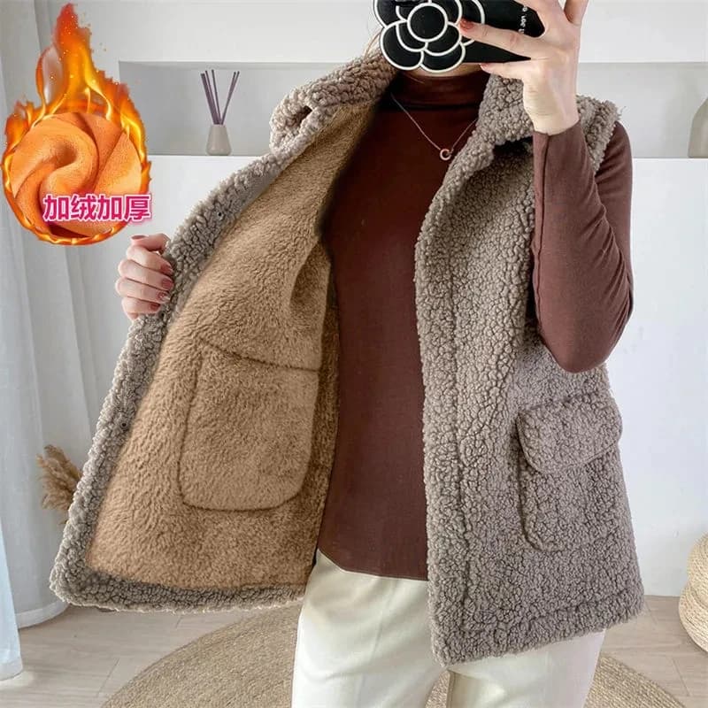 Faux Lamb Wool Thick Velvet Thickened Vest Jacket Female 2026 Autumn Winter Ladies Korean Outwear Waistcoat Vest Tops Women Warm