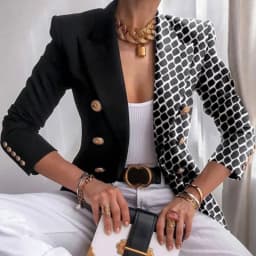 Long Sleeve Button Patchwork Simple Outerwear, Women Spring Autumn Turn-Down Collar Chic Coats, New Print Fashion Ladies Blazers