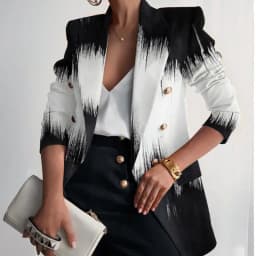 Long Sleeve Button Patchwork Simple Outerwear, Women Spring Autumn Turn-Down Collar Chic Coats, New Print Fashion Ladies Blazers