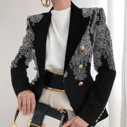 Long Sleeve Button Patchwork Simple Outerwear, Women Spring Autumn Turn-Down Collar Chic Coats, New Print Fashion Ladies Blazers