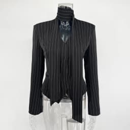 Talenza Women's Striped Blazer Elegant Ribbon Lace-up V-Neck Patchwork Long Sleeve Luxury Outwear Vintage  Women Tailored Coat