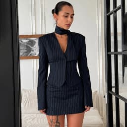 Talenza Women's Striped Blazer Elegant Ribbon Lace-up V-Neck Patchwork Long Sleeve Luxury Outwear Vintage  Women Tailored Coat