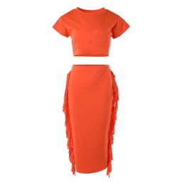 Women's Letter Print Crop Top and High Waist Long Skirt Set, Summer Workwear, Casual Tassel, Female Party Dress Sets, New, 2Pcs