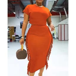 Women's Letter Print Crop Top and High Waist Long Skirt Set, Summer Workwear, Casual Tassel, Female Party Dress Sets, New, 2Pcs