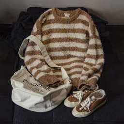 Maden Oversize Striped Sweater for Women Autumn and Winter Loop Fleece Pullover Knitwear Warm Top Loose-fit Thick Sweater