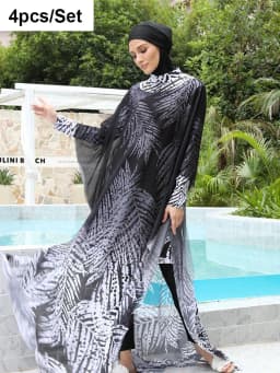 3/4PCS Islamic Swimwear with Shawl Beach Wear Muslim Swimming Suit for Women Modest Long Sleeves Full Cover Burkini Swimsuit
