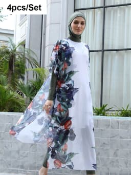 3/4PCS Islamic Swimwear with Shawl Beach Wear Muslim Swimming Suit for Women Modest Long Sleeves Full Cover Burkini Swimsuit