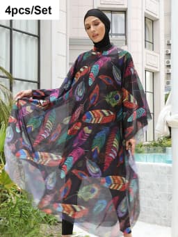 3/4PCS Islamic Swimwear with Shawl Beach Wear Muslim Swimming Suit for Women Modest Long Sleeves Full Cover Burkini Swimsuit
