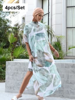 3/4PCS Islamic Swimwear with Shawl Beach Wear Muslim Swimming Suit for Women Modest Long Sleeves Full Cover Burkini Swimsuit