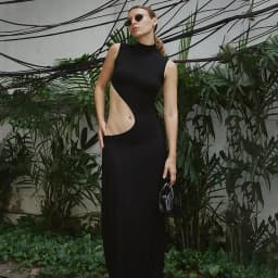 Cryptographic Sexy Cut Out Maxi Dress Outfits for Women Elegant Club Party Bodycon Sleeveless Tank Dresses Vestido Summer Chic