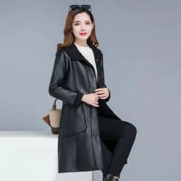 Leather Coat Women Mid length Mother Wear 2023 Autumn/Winter New Korean Version Versatile Loose Fit Velvet Windbreaker Fur Coat