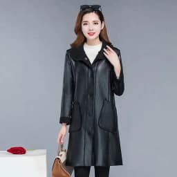 Leather Coat Women Mid length Mother Wear 2023 Autumn/Winter New Korean Version Versatile Loose Fit Velvet Windbreaker Fur Coat