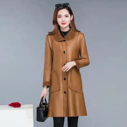 Leather Coat Women Mid length Mother Wear 2023 Autumn/Winter New Korean Version Versatile Loose Fit Velvet Windbreaker Fur Coat