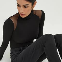 Sexy Mesh Patchwork Bodysuits Women Sheath Fashion Tees Tops Long Sleeves Turtleneck Bodycon Streetwear Rompers Female T-Shirt