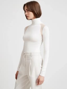 Sexy Mesh Patchwork Bodysuits Women Sheath Fashion Tees Tops Long Sleeves Turtleneck Bodycon Streetwear Rompers Female T-Shirt