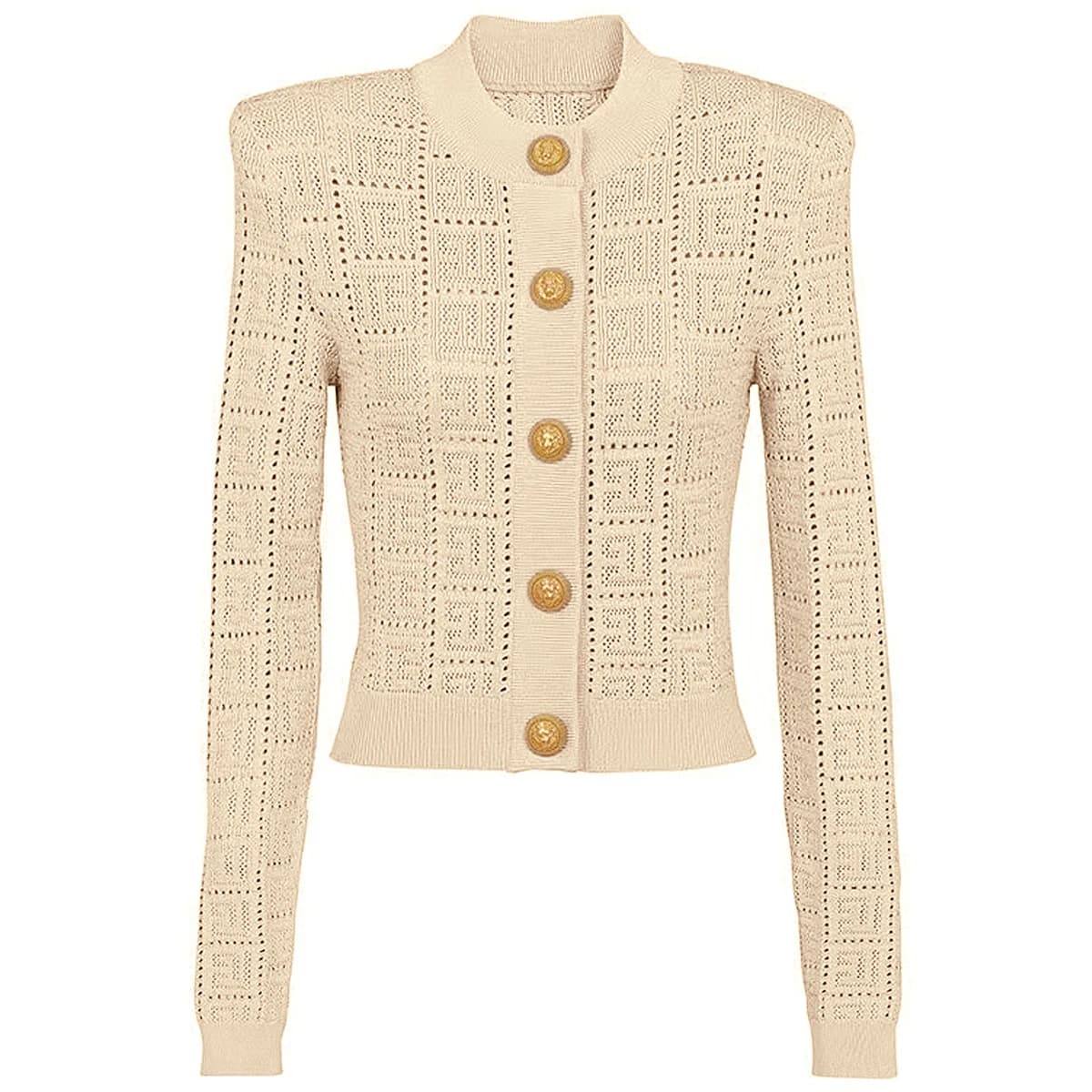 SML High Quality Fashion Elastic Knitted Fabric Labyrinth Hollow Round Neck Single breasted Long Sleeve Slim Fit Women Cardigan