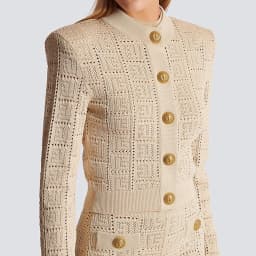 SML High Quality Fashion Elastic Knitted Fabric Labyrinth Hollow Round Neck Single breasted Long Sleeve Slim Fit Women Cardigan