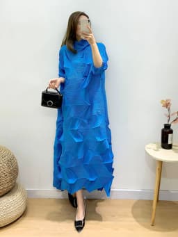 EGRM Maxi Pleated Dress for Women Solid Irregular Fold Turtleneck Elegant Formal Dresses 2023 Summer New Female Clothes 8RM2516