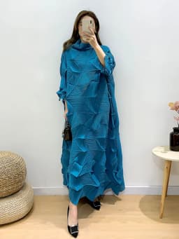 EGRM Maxi Pleated Dress for Women Solid Irregular Fold Turtleneck Elegant Formal Dresses 2023 Summer New Female Clothes 8RM2516