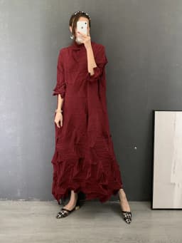 EGRM Maxi Pleated Dress for Women Solid Irregular Fold Turtleneck Elegant Formal Dresses 2023 Summer New Female Clothes 8RM2516