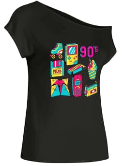 Fashion Women's Off-Shoulder T-Shirt 90's Retro Graphics Printed Short Sleeve Top Tees for Casual Wear