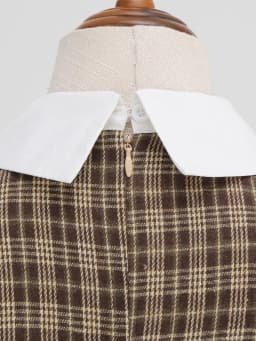 Tonval Brown Plaid Rockabilly Vintage Midi Dresses Turn-Down Collar Bow 3/4 Length Sleeve Autumn Winter Women Elegant Dress