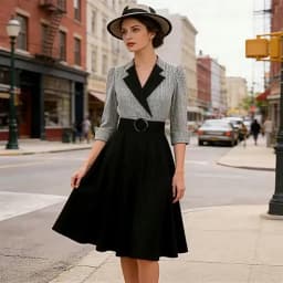 Tonval Plaid and Black Elegant Ladies Rockabilly Cotton Dresses Notched Collar 3/4 Sleeve Autumn Winter Women Vintage Dress