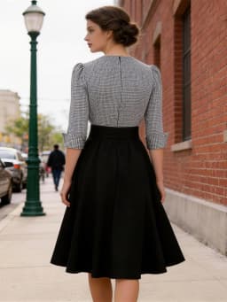 Tonval Plaid and Black Elegant Ladies Rockabilly Cotton Dresses Notched Collar 3/4 Sleeve Autumn Winter Women Vintage Dress