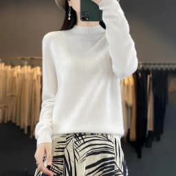 100% Merino Wool Sweater Women Half-high Collar Pullover Autumn Winter Casual Knit Tops Solid Female Cashmere Soft Knitwear