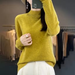 100% Merino Wool Sweater Women Half-high Collar Pullover Autumn Winter Casual Knit Tops Solid Female Cashmere Soft Knitwear