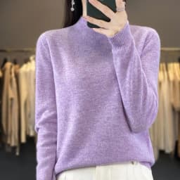 100% Merino Wool Sweater Women Half-high Collar Pullover Autumn Winter Casual Knit Tops Solid Female Cashmere Soft Knitwear