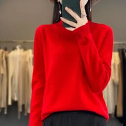 100% Merino Wool Sweater Women Half-high Collar Pullover Autumn Winter Casual Knit Tops Solid Female Cashmere Soft Knitwear