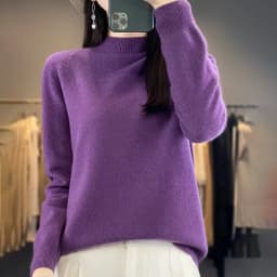 100% Merino Wool Sweater Women Half-high Collar Pullover Autumn Winter Casual Knit Tops Solid Female Cashmere Soft Knitwear