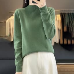 100% Merino Wool Sweater Women Half-high Collar Pullover Autumn Winter Casual Knit Tops Solid Female Cashmere Soft Knitwear