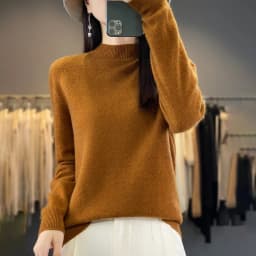 100% Merino Wool Sweater Women Half-high Collar Pullover Autumn Winter Casual Knit Tops Solid Female Cashmere Soft Knitwear
