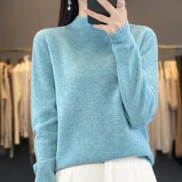 100% Merino Wool Sweater Women Half-high Collar Pullover Autumn Winter Casual Knit Tops Solid Female Cashmere Soft Knitwear