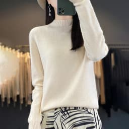 100% Merino Wool Sweater Women Half-high Collar Pullover Autumn Winter Casual Knit Tops Solid Female Cashmere Soft Knitwear