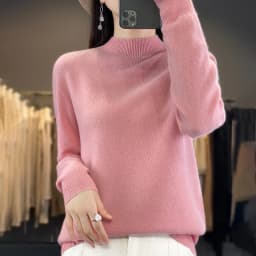 100% Merino Wool Sweater Women Half-high Collar Pullover Autumn Winter Casual Knit Tops Solid Female Cashmere Soft Knitwear