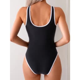 Women's simple contrasting zipper one-piece competitive swimsuit one-piece beach hot spring YR140