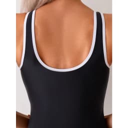 Women's simple contrasting zipper one-piece competitive swimsuit one-piece beach hot spring YR140