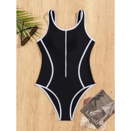Women's simple contrasting zipper one-piece competitive swimsuit one-piece beach hot spring YR140