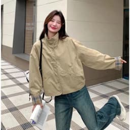New Women's Plaid Jacket Fashion Loose Long Sleeve Single Row Button Tops Short Jacket Cardigan Coats Shirts