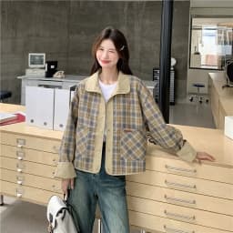 New Women's Plaid Jacket Fashion Loose Long Sleeve Single Row Button Tops Short Jacket Cardigan Coats Shirts