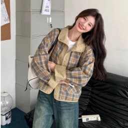 New Women's Plaid Jacket Fashion Loose Long Sleeve Single Row Button Tops Short Jacket Cardigan Coats Shirts